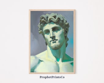 Griechische Statue Ölgemälde Print | Ästhetische Wandkunst | David Statue | Griechische Mythologie Wohnkultur | Druckbare Wandkunst | Digitaler Download