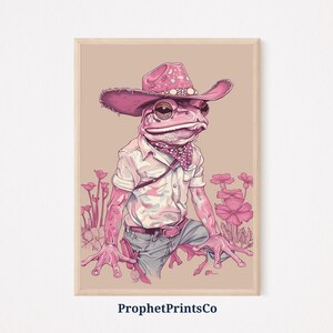 Girly Cowgirl Frog Poster Print | Western Wall Art | Whimsical Gift | Kids Room Home Décor | Printable Wall Art | Digital Download