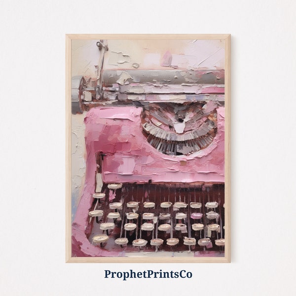 Pink Typewriter Oil Painting Print | Journalist Wall Art | Book Lover Gift | Typewriter Home Decor | Printable Wall Art | Digital Download