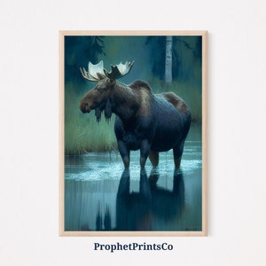 Moose Oil Painting Poster Print | Wildlife Animal Wall Art | Nature Lover Gift | Cabin Home Décor | Printable Wall Art | Digital Download