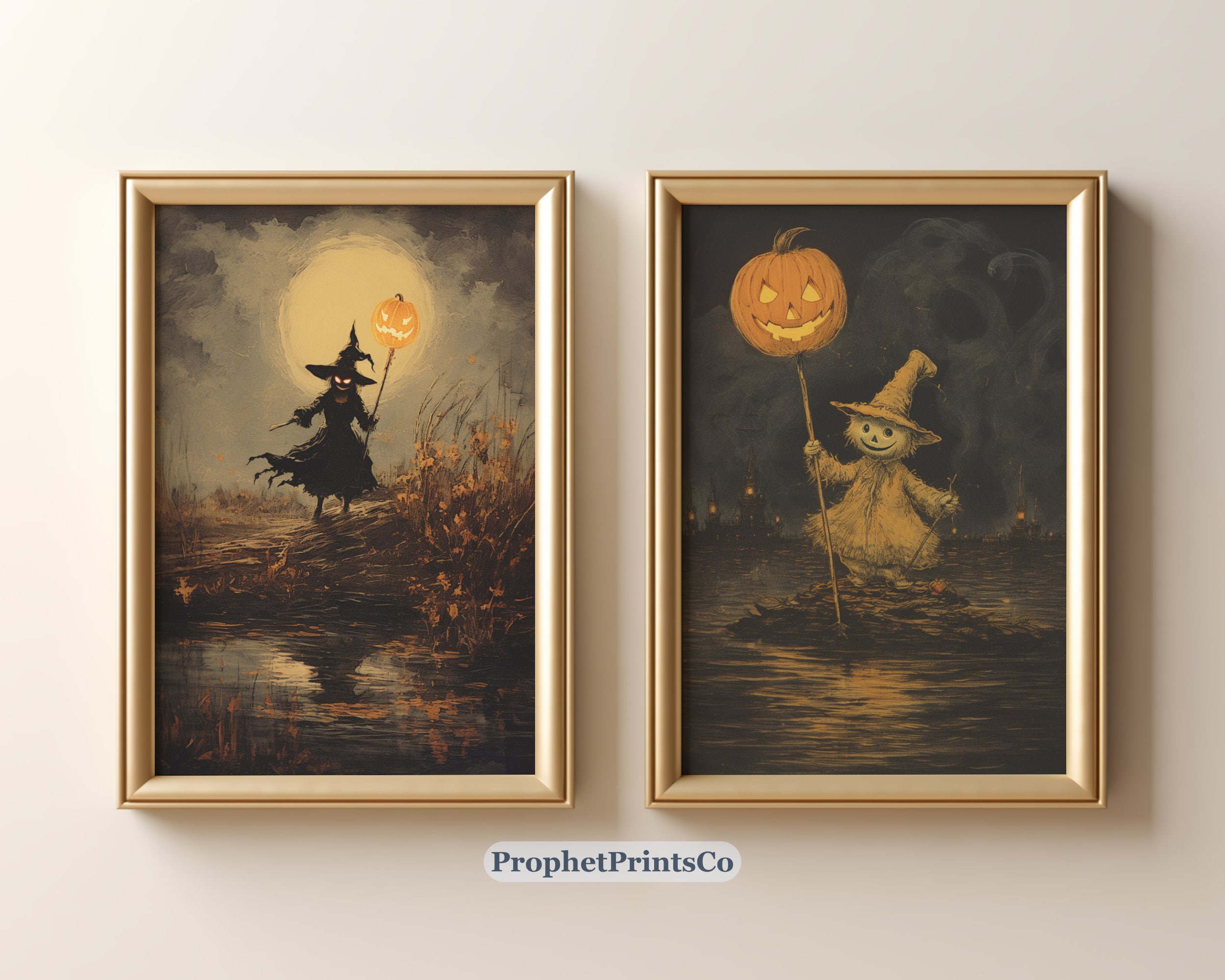 Set of 2 Vintage Halloween Painting Prints | Dark Academia Decor ...