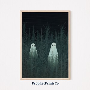 Cute Ghosts In Field | Spooky Farmhouse Halloween Decor | Spooky Farmhouse Art | Halloween Art Print | Printable Wall Art | Digital Download