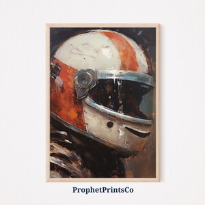Vintage Racing Helmet Oil Painting | Sport Car Wall Art | Man Cave Gift | 1960s Retro Home Décor | Printable Wall Art | Digital Download