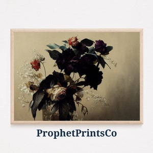 Stimmungsvolles Florales Poster Print | Dark Academia Wandkunst | Blumenliebhaber Geschenk | Ölgemälde Wohndekor | Druckbare Wandkunst | DIGITALER DOWNLOAD