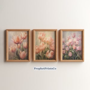 Set Of 3 Tulip Painting Prints | Farmhouse Decor | Cute Tulips | Botanical Prints | Vintage Wall Art | Digital Download | Printable Wall Art
