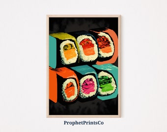 Sushi Pop Art Poster Print | Cute Kitchen Wall Art | Sushi Lover Gift | Japanese Food Home Décor | Printable Wall Art | DIGITIAL DOWNLOAD