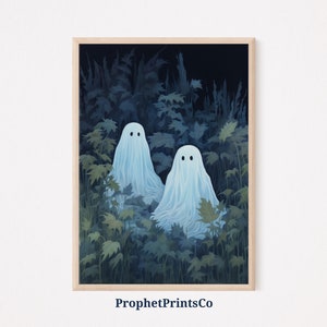 Cute Ghosts In Field | Spooky Farmhouse Halloween Decor | Spooky Farmhouse Art | Halloween Art Print | Printable Wall Art | Digital Download