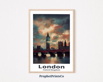 London Cityscape Poster Print / England Painting Wall Art / Travel Lover Gift / London Home Décor / Printable Wall Art / DIGITIAL DOWNLOAD