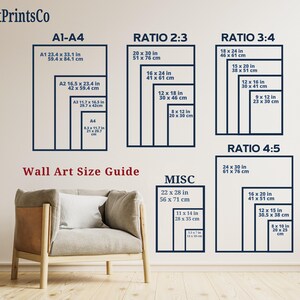 K&ouml;nnte beinhalten: Ein Wandkunst-Gr&ouml;&szlig;enleitfaden mit verschiedenen Verh&auml;ltnissen und Ma&szlig;en in Zoll und Zentimetern. Der Leitfaden umfasst die Papierformate A1, A2, A3 und A4 sowie die Verh&auml;ltnisse 2:3, 3:4 und 4:5. Der Leitfaden enth&auml;lt auch einen Abschnitt f&uuml;r verschiedene Gr&ouml;&szlig;en.