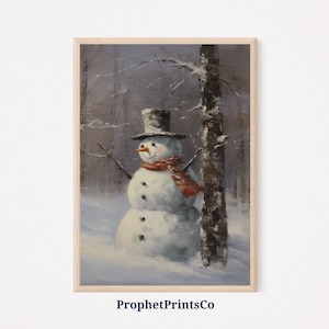 Snowman Art Print | Christmas Wall Decor | Rustic Christmas Art | Christmas Wall Art | Vintage Xmas | Printable Wall Art | Digital Download