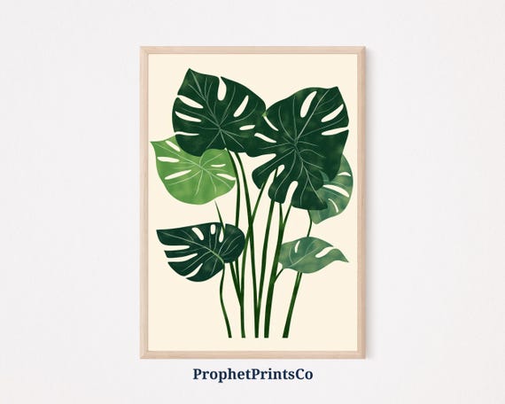 Monstera Leaf Print | Botanical Wall Art | Green Plant Decor | Tropical Aesthetic | Modern Jungle Art | Minimalist Decor | Digital Download