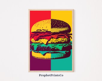 Impressão do poster do pop art do hamburguer de <br> Entrega Rápida? Arte original da parede da cozinha | Presente para amante de arte alimentar | Decoração moderna para casa | Arte de parede para impressão | DOWNLOAD DIGITAL