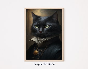 Süße Schwarze Katze Poster Print | Dark Academia Wandkunst | Geschenk für Katzen Mama | Dunkles Vintage Wohndekor | Druckbare Wandkunst | DIGITALER DOWNLOAD