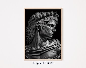 Monochrome Alexander The Great Poster Print | Ancient Greek Wall Art | B&W | Greek King Home Décor | Printable Wall Art | DIGITIAL DOWNLOAD