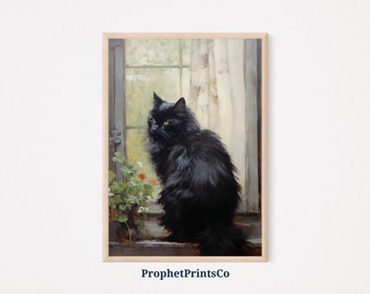 Impresión de arte de gato negro / Decoración de academia oscura / Lindo regalo de gato negro / Cartel de gato negro / Arte de pared de gato / Arte de pared imprimible / Descarga digital