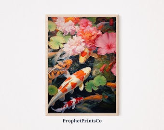 Koi Fish Print | Fish Digital Print | Japanese Feng Shui Art | Koi Fish Painting | Koi Wall Art | Printable Wall Art | Digital Download