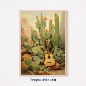 Mexican Wall Art | Latino Art Print | Cactus Guitar Painting | Mexican Folk Art | Mexican Art Prints | Printable Wall Art | Digital Download
