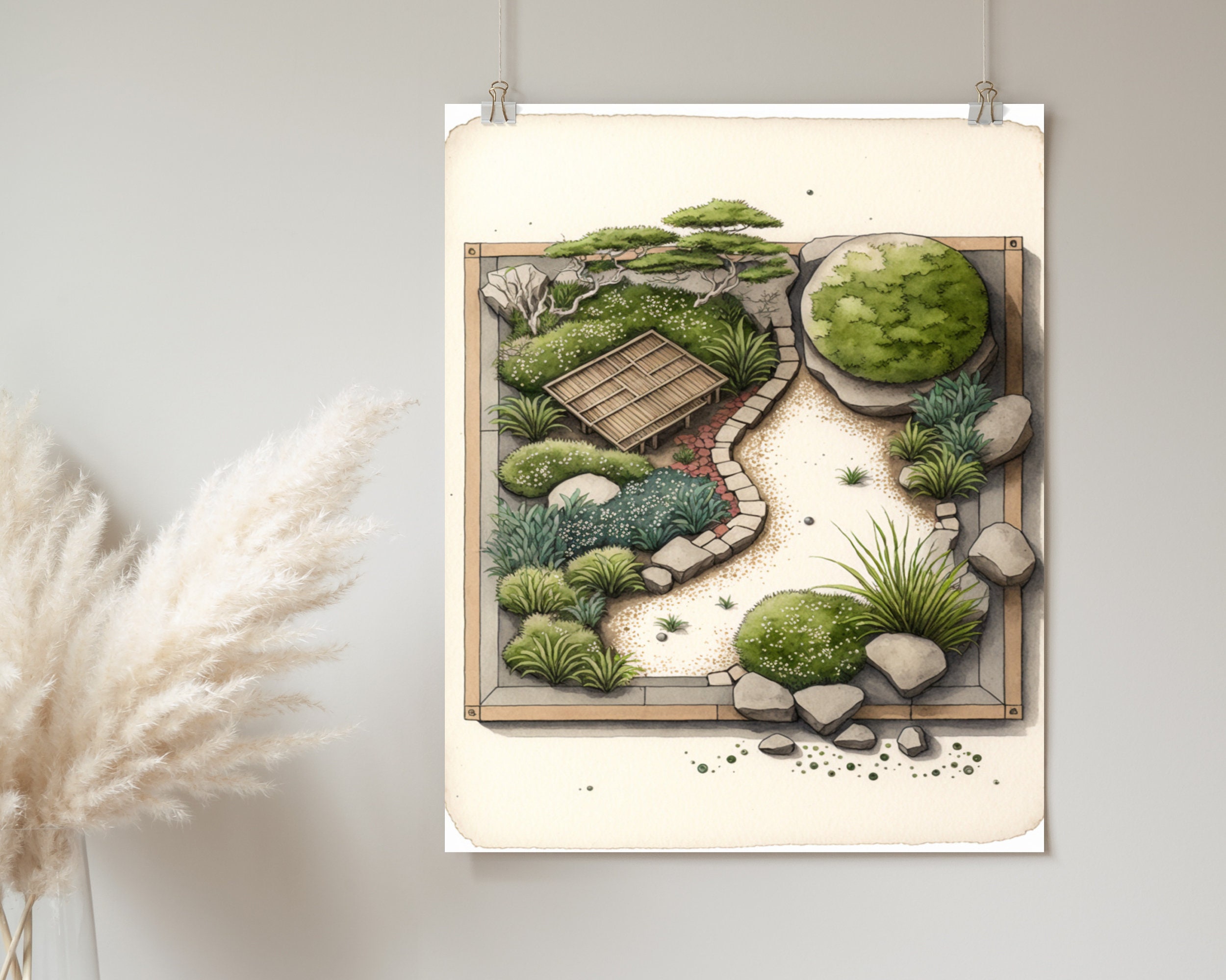 Watercolor Zen Garden Poster Print | Japanese Wall Art | Stress Relief ...