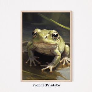 Cute Frog Poster Print | Unique Green Wall Art | Aesthetic Artwork Gift | Retro Frog Home Décor | Printable Wall Art | Digital Download
