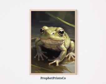Cute Frog Poster Print | Unique Green Wall Art | Aesthetic Artwork Gift | Retro Frog Home Décor | Printable Wall Art | Digital Download