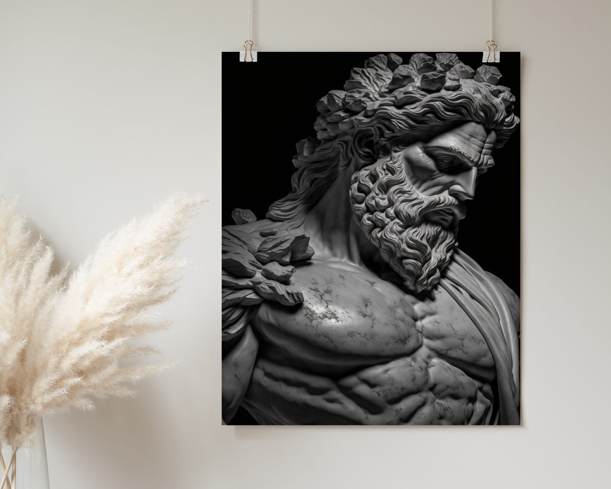 Zeus Sculpture Poster Print | Black and White Wall Art | Greek