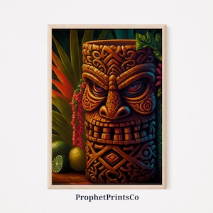 Tiki Head Poster Print | Original Tropical Wall Art | Hawaii Lover Gift | Cool Hawaiian Home Décor | Printable Wall Art | DIGITIAL DOWNLOAD