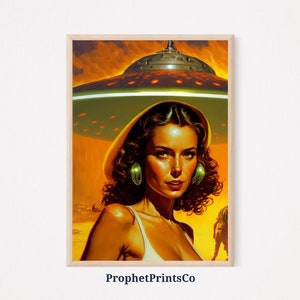 Trippy UFO Poster Print | Vintage Pin Up Wall Art | Alien Lover Gift | Original Space Home Décor | Printable Wall Art | DIGITIAL DOWNLOAD