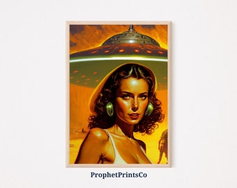 Trippy UFO Poster Print / Vintage Pin Up Wall Art / Alien Lover Gift / Original Space Home Décor / Printable Wall Art / DIGITIAL DOWNLOAD