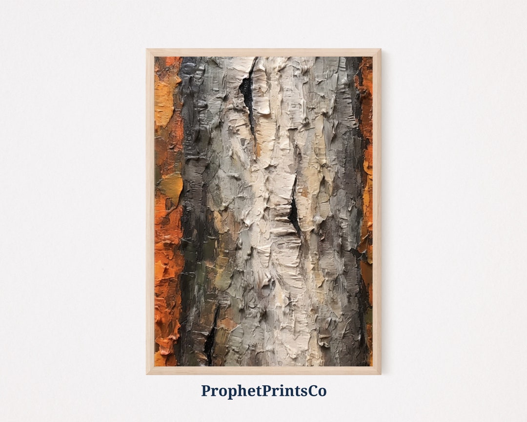 Tree Bark Oil Painting Print Nature Wall Art Birch Wood Wall Art Tree