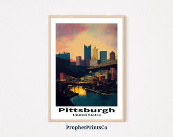 Pittsburgh Cityscape Poster Print / Steel City Wall Art / Travel Lover Gift / Pittsburgh Home Décor / Printable Wall Art / DESCARGA DIGITAL