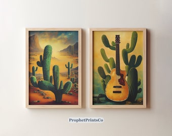 SET OF 2 Hispanic Painting Poster Prints | Cactus Wall Art | Mexican Art Lover Gift | Southwestern Home Décor | Digital Printable Wall Art