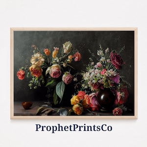 Stimmungsvolles Florales Poster Print | Dark Academia Wandkunst | Blumenliebhaber Geschenk | Ölgemälde Wohndekor | Druckbare Wandkunst | DIGITALER DOWNLOAD