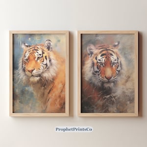 Set Of 2 Tiger Paintings | Tiger Art Print | Animal Print | Preppy Tiger Poster | Preppy Room Decor | Digital Download | Printable Wall Art