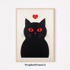 Cute Black Cat Poster Print | Cartoon Wall Art | Cat Lover Gift | Kids Room Home Décor | Printable Wall Art | Digital Download