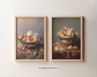 Set Of 2 Vintage Seahell Painting Prints | Original Antique Print | Coastal Wall Decor | Beach Decor | Digital Download | Printable Wall Art