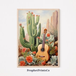Mexican Wall Art | Latino Art Print | Cactus Guitar Painting | Mexican Folk Art | Mexican Art Prints | Printable Wall Art | Digital Download