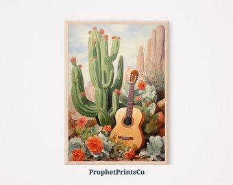 Mexican Wall Art | Latino Art Print | Cactus Guitar Painting | Mexican Folk Art | Mexican Art Prints | Printable Wall Art | Digital Download
