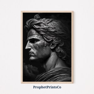 Monochrome Alexander The Great Poster Print | Ancient Greek Wall Art | B&W | Greek King Home Décor | Printable Wall Art | DIGITIAL DOWNLOAD