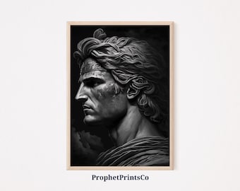 Monochrome Alexander The Great Poster Print | Ancient Greek Wall Art | B&W | Greek King Home Décor | Printable Wall Art | DIGITIAL DOWNLOAD