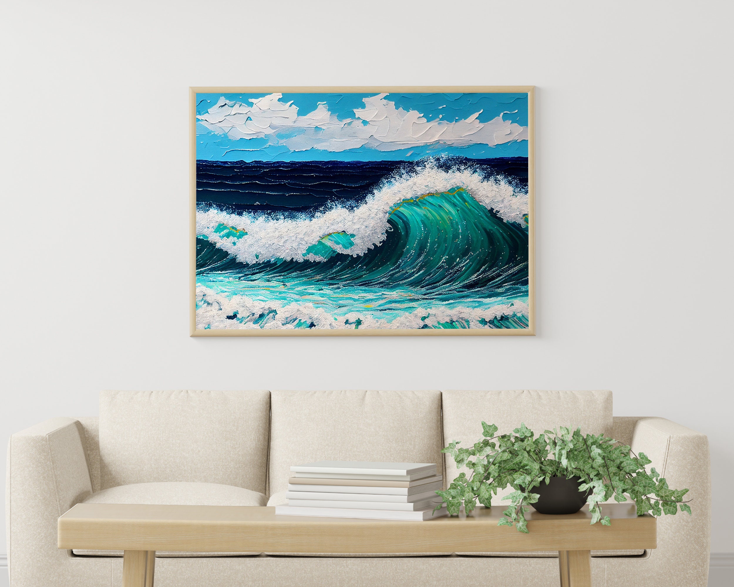 Ocean Printed Ocean Waves Painting Print Cute Beach Wall Art Sea Lover Gift Coastal ...