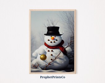 Vintage Snowman Poster Print | Cute Winter Wall Art | Christmas Gift | Original Snow Man Home Décor | Printable Wall Art | DIGITIAL DOWNLOAD