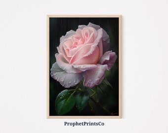 Pink Rose Oil Painting Poster Print / Botanical Wall Art / Cute Floral Gift / Pink Rose Home Décor / Printable Wall Art / Download digitale