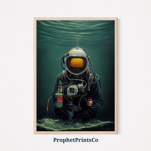 Deep Sea Diver Poster Print | Nautical Oil Painting Wall Art | Scuba Diver Gift | Ocean Home Décor | Printable Wall Art | DIGITIAL DOWNLOAD