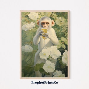 Monkey Cocktail Print | Monkey Gentleman Print | Retro Wall Art | Cute Preppy Apartment Wall Art | Printable Wall Art | Digital Download