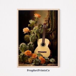 Mexican Wall Art | Latino Art Print | Cactus Guitar Painting | Mexican Folk Art | Mexican Art Prints | Printable Wall Art | Digital Download