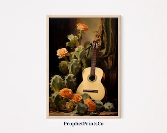 Mexican Wall Art | Latino Art Print | Cactus Guitar Painting | Mexican Folk Art | Mexican Art Prints | Printable Wall Art | Digital Download