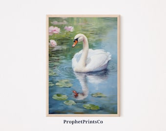 Swan Balletcore Poster Print | Preppy Wall Art | Vintage Swan Lake | Coquette Aesthetic Home Décor | Printable Wall Art | Digital Download