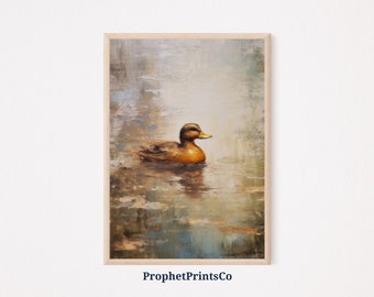 Duck Oil Painting Print | Duck Animal Wall Art | Aesthetic Lake House Art | Farmhouse Home Décor | Printable Wall Art | Digital Download