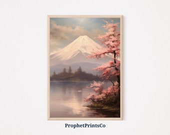 ソフトトーンの富士山油絵 | 日本の壁アート | 富士山ポスター | 富士山日本室内装飾 | 印刷可能な壁アート | デジタルダウンロード