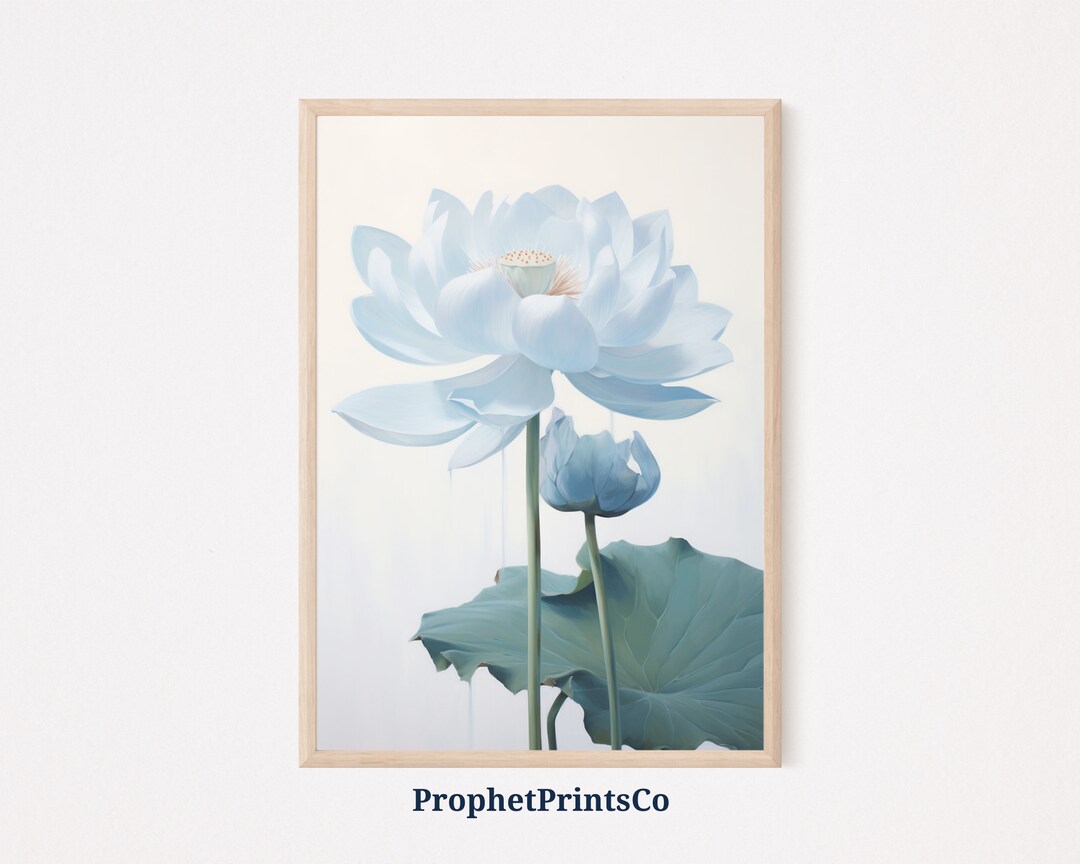 Blue Lotus Flower Print | Lotus Painting | Minimalist Wall Art | Blue ...